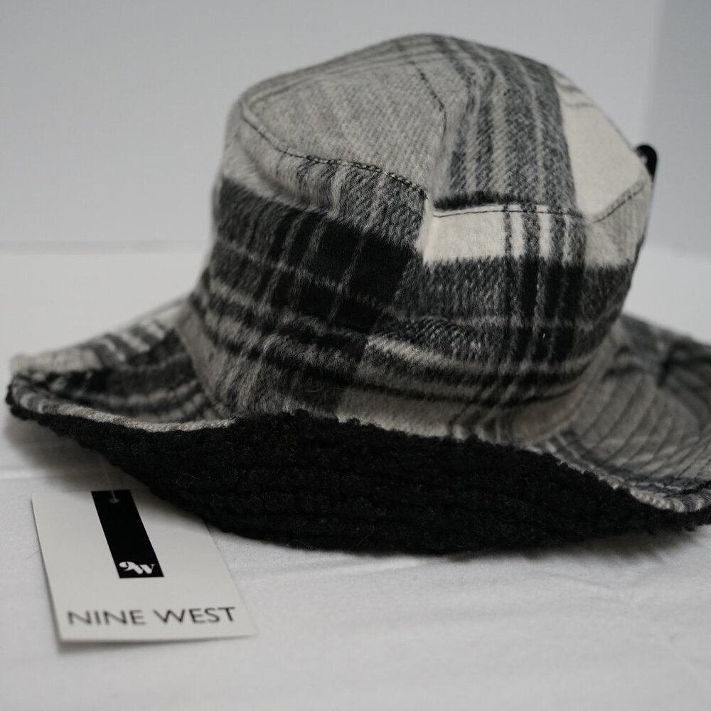 Y2K Nine West Fuzzy Plaid Bucket Hat, One Size Adult